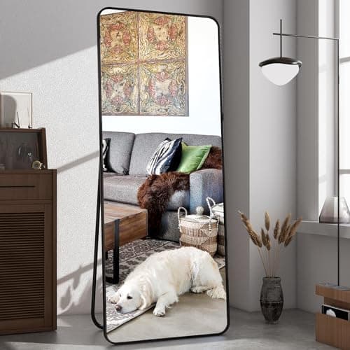64"x21" Full Length Mirror, Full Body Rounded Corner Rectangle Mirrors with Stand, Standing or Leaning Metal Framed Floor Mirror, Wall Mounted Mirrors Hang Horizontally or Vertically, Black 6