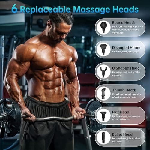 Massage Gun, Massage Gun Deep Tissue, Handheld Back Massager for Athletes, Percussion Muscle Massager with 6 Attachments & 30 Speed, Father's Day, Grey 5