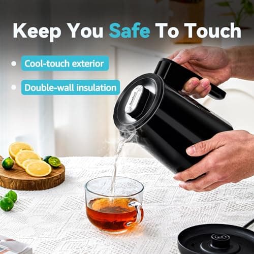 Seehot® 850ml Small Electric Kettle Temperature Control,800W Double Wall Electric Tea Kettle of 304 Stainless Steel,5 Temp Presets,Hot Water Kettle Electric,Auto Shut Off for Tea and Coffee-Black 7