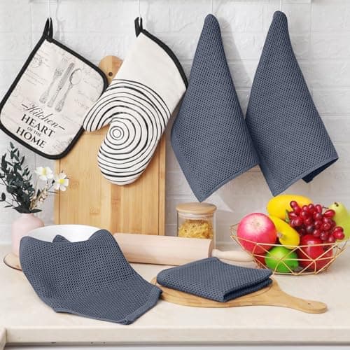 Homaxy 100% Cotton Waffle Weave Kitchen Dish Cloths, 4-Pack Ultra Soft Absorbent Dish Towels, Quick Drying Dish Rags, 12 x 12 Inches, Dark Grey 6