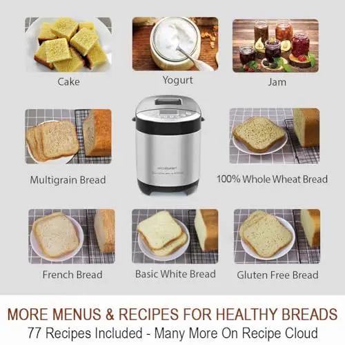KITCHENARM 29-in-1 SMART Bread Machine with Gluten Free Setting 2LB 1.5LB 1LB Bread Maker Machine with Homemade Cycle - Stainless Steel Breadmaker with Recipes Whole Wheat Bread Making Machine 5