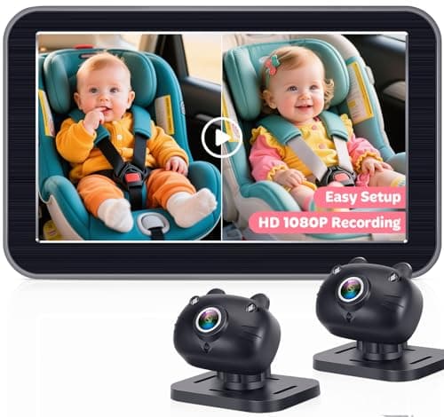2-Kids Baby Car Camera Recording: HD 1080P Dual Backseat Cameras with 7” Split-Screen Display - Night Vision, 360° Rotation, Easy Installion for Twins & Siblings