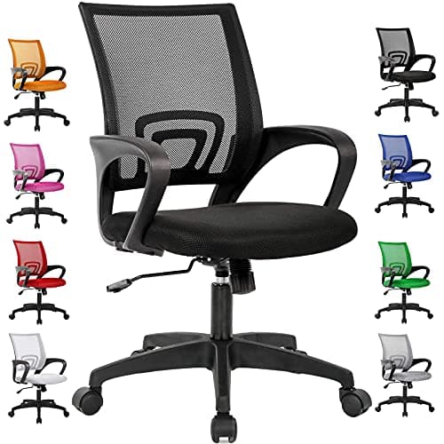 Hkeli Home Office Chair Mesh Ergonomic Desk Chair Computer Chairs Adjustable Height Mid Back Task Chair with Lumbar Support Armrest Executive Rolling Swivel Chair for Women Adults (Black)