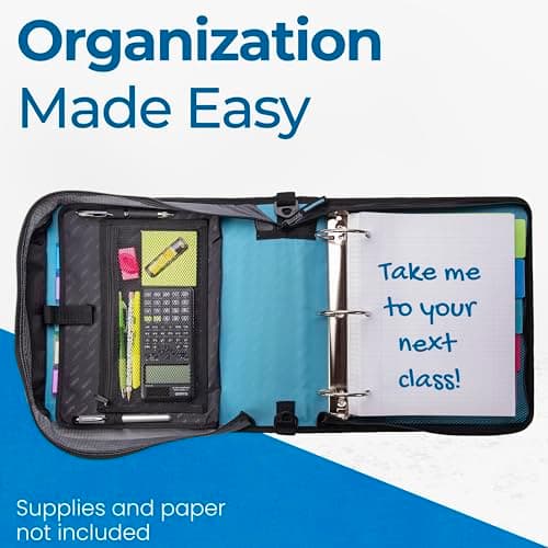 Case-it Mighty Zip Tab School Zipper Binder | 3-Inch O-Rings, 600-Sheet Capacity, 5-Subject Expanding File Folder, Multiple Pockets & Storage Organizer, Shoulder Strap | D-146 Teal 7