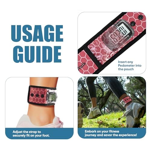 SimplyWalk Adjustable Ankle Band for Fitness Pedometer, Soft Wear Ankle Band with Transparent Pouch for Step Counter and Smart Watch (Pedometer Not Included) (Pink) 5