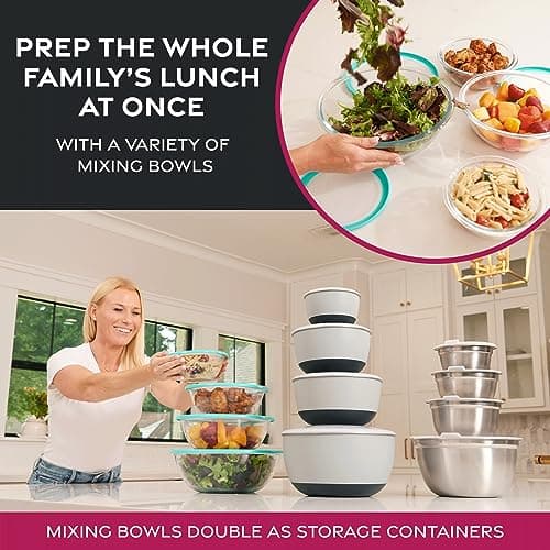 FineDine Stainless Steel Mixing Bowls Set, Dishwasher Safe, 6 Piece Metal Mixing Bowls For Kitchen, Nesting, Large, Small, Big Food Prep, Cooking, Baking 6