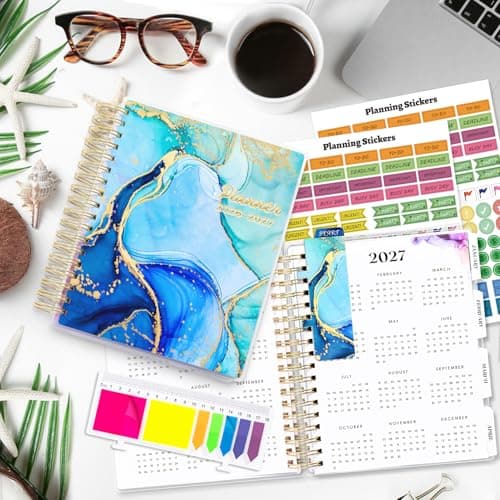 Planner 2026-2027, Large 18 Months Academic Daily Weekly Monthly Planner Yearly Agenda Jan. 2026–June. 2027, 7.9" x 9.8", Page Tabs, Separator Page, Pocket Folder, Bookmark, Stickers, Sticky Note Set 9