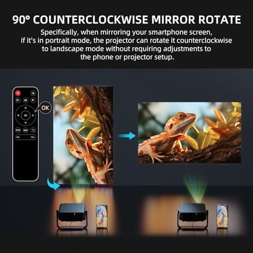 [360°Adjustable Stand] Mini Projector with WiFi and Bluetooth: Electric Focus & Auto Keystone 1080P 500 ANSI Bluetooth Projector, ONOAYO AY3 Portable Movie Phone Projector for Home Upgrade Black 6