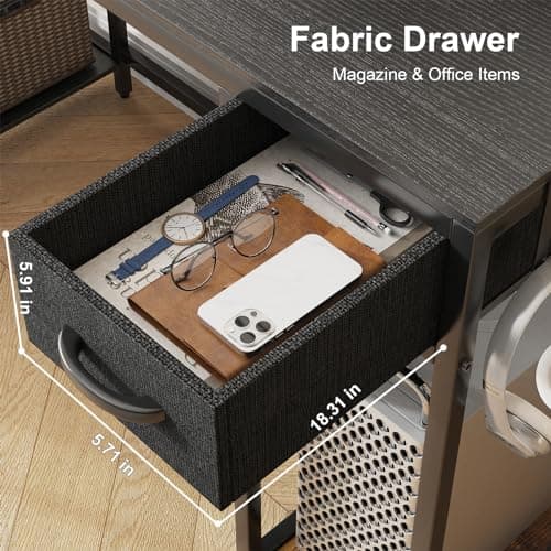 Eivanet L Shaped Gaming Desk with Power Outlet & Led Light, 47 inch Reversible Computer Desk with Shelves, Hooks, and Drawer, Cornor Home Office Desk Table for Living Room, Bedroom, Black 6