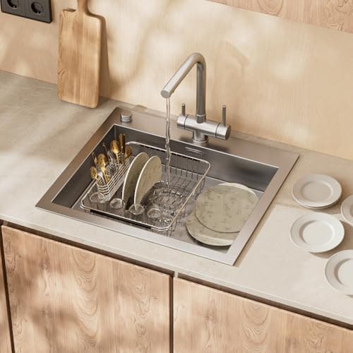 JAQ Dish Drying Rack in-Sink, 304 Stainless Steel Dish Drainer with Stainless Steel Silverware Holder Over Inside Sink-Adjustable 15.08" to 22.4" Maximium 13 Upright Dishes 5