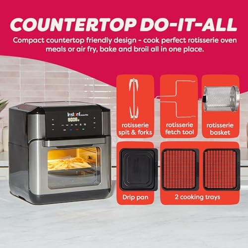 Instant Pot 10QT Air Fryer, 7-in-1 Functions with EvenCrisp Technology that Crisps, Broils, Bakes, Roasts, Dehydrates, Reheats & Rotisseries, Includes over 100 In-App Recipes, Stainless Steel 7