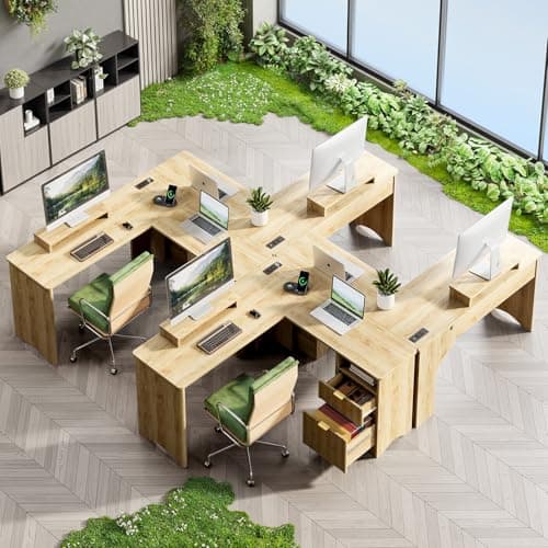 Bestier L Shaped Desk with Lift Desktop, 55 inch Corner Desk with Fluted Panel Deisgn Drawers, Modern Office Desk with File Drawer (Natual Oak, 55'' x 55'' Lift Top) 6