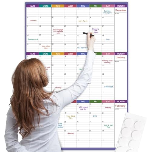 Dry Erase Calendar for Wall - Undated 3 Month Wall Calendar, 28'' x 40'', Erasable & Reusable Wall Calendar, Dry Erase Calendar for Home, Office and School, 10 Round Stickers