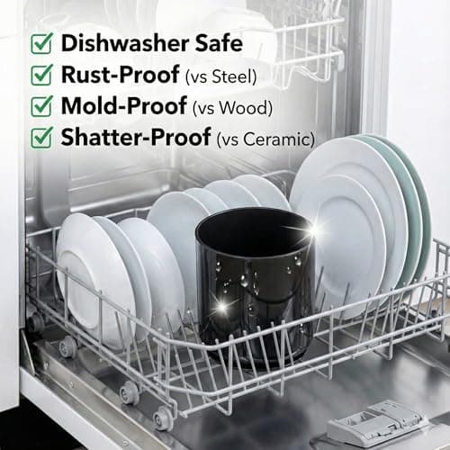 Cooler Kitchen Jumbo Extra Large Sturdy Rotating Black Utensil Holder Caddy with No-Tip Weighted Base, and Gripped Insert - Rust Proof and Dishwasher Safe Kitchen Utensils Holder 6