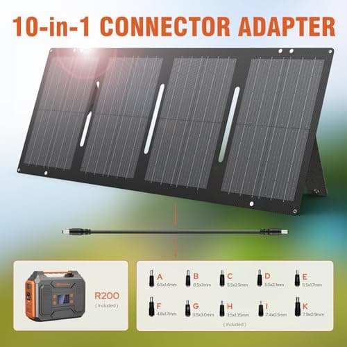 Portable Solar Generator, 300W Portable Power Station with Foldable 60W Solar Panel,110V Pure Sine Wave 280Wh Battery Power Pack with USB DC AC Outlet for Camping Smart Devices RV Van Outdoor-Orange 8