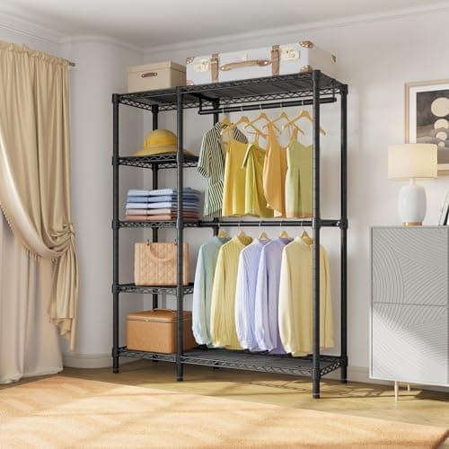 VIPEK V7 Garment Rack for Hanging Clothes Heavy Duty Clothes Rack with Shelves, Portable Closet Racks Metal Clothing Racks 5 Tiers Freestanding Closet Wardrobe System, Max Load 670lbs, Black 8