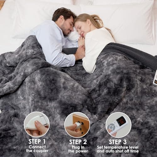 EHEYCIGA Electric Heated Blanket Throw Faux Fur, 10 Hours Auto Shut Off 9 Heating Levels Heating Blanket Throw, Soft Warm Heated Blanket Fast Heating, Faux Fur & Sherpa 6
