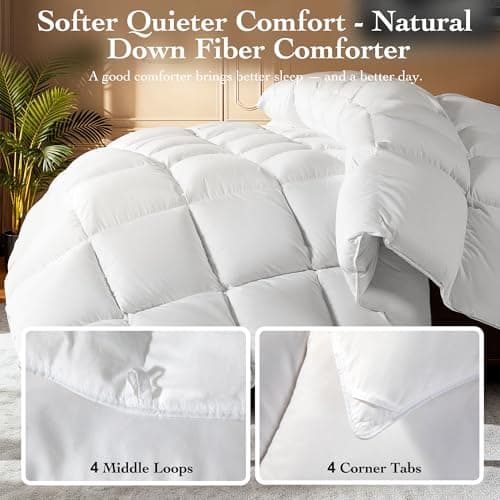 Gehtmnl Goose Down Fiber Comforter Queen Size – All Season Naturally Breathable Down Comforters, Luxury Hotel Collection Duvet Insert with 8 Corner Tabs, Cotton Fabric & Baffle Box (White,50oz Fill) 7