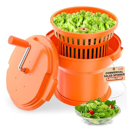 PYY Commercial Salad Spinner - 2.5 Gallon Salad Dryer Large Salad Spinner w/Silicone Anti-slip Mat & Draining Hose, 10Qt Manual Salad Spinner for 3 Heads of Lettuce Spinner Large for Catering