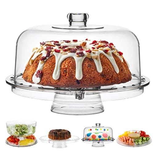 Homeries Acrylic Cake Stand with Lid, Cake Plate, (6 in 1) Multi-Functional Serving Platter, Large Cake Stand with Dome, Cake display stand with lid & Cake Dome - Use as Cake Holder, Cake Cover