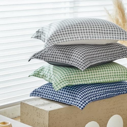 WARMDERN Buffalo Plaid Pillow Shams Set - Checkered & Gingham Pillow Covers (Queen/Standard) - Soft Microfiber - 20"x26" - White & Light Grey - Retro Farmhouse Style 9