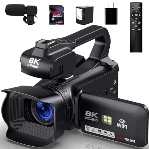Camcorder Video Camera Ultra 8K 64MP IR Night Vision Vlogging Camera for YouTube 18X Digital Zoom 4.0 Inch Touch Screen Video Camera with WiFi, Microphone, Stabilizer, Remote Control, 64GB SD Card