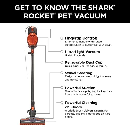 Shark Rocket Ultra-Light Corded Bagless Vacuum for Carpet and Hard Floor Cleaning with Swivel Steering (HV301), Gray/Orange 12