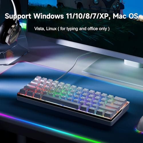 KEMOVE K61SE Gaming Keyboard, 60 Percent Mechanical Keyboard, Wired RGB Backlit N-Key Rollover Compact Mini 61 Keys Keyboard for PC Laptop, Red Switch, white 6