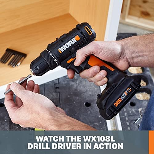 Worx 20V Cordless Drill Driver, 84pc Accessory Kit, Variable 2-Speed, 265 In-Lbs Torque, 20+1 Clutch, Lightweight, Compact, 3/8-Inch Keyless Chuck - Battery & Charger Included 9