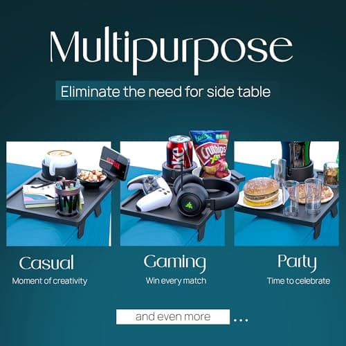 AllTrey Couch Arm Table, Clip On Tray Sofa Table for Couches, Sofa Arm Tray for TV Dinners, Cup Holder, Remotes, Drinks, Coffee, Snacks and Small Space 6