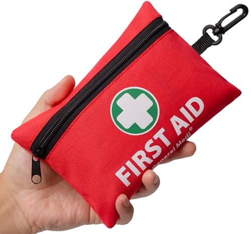 General Medi Mini First Aid Kit, 110 Piece Small First Aid Kit - Includes Emergency Foil Blanket, Scissors for Travel, Home, Office, Vehicle, Camping, Workplace & Outdoor (Red)