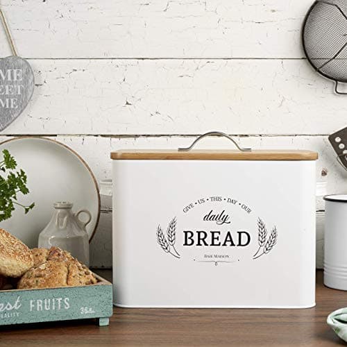 Baie Maison Extra Large White Farmhouse Bread Box for Kitchen Countertop - Breadbox Holder Fits 2+ Loaves - Bread Storage Container Bin - Rustic Bread Keeper Vintage Metal Kitchen Decor for Counter 5