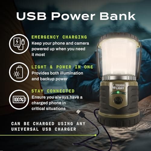 Tough Light USB Rechargeable Camping Lantern, 400 Lumens LED Lantern, Hanging Tent Lamp, 6000mAh Power Bank, 200 Hour, 6 Modes, for Outdoors & Emergency 6