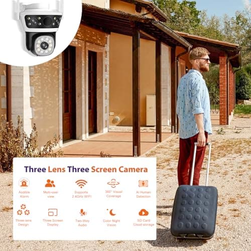 Security Camera Outdoor 2.4G WiFi PTZ Outdoor Camera Dual Lens Home Security Cameras Linkage 360°View 4MP Plug-in Cable Two-Way Talk,AI Detection,Full-Color Night Vision,Auto Tracking,24/7 Recording 5