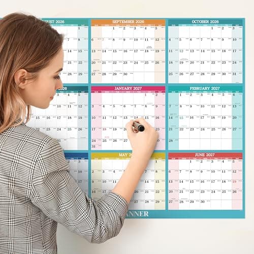 2026-2027 Yearly Wall Calendar - Dry Erase Calendar 2026-2027, July 2026 - June 2027, 34.8'' × 22.8'', 2-Sided Erasable Calendar with 8 Round Stickers 6