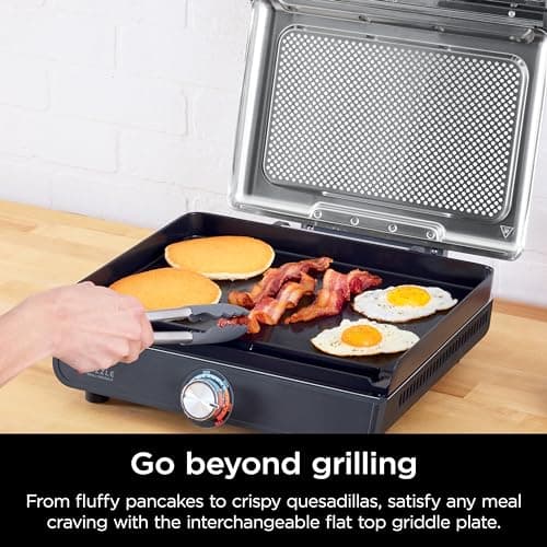 Ninja Griddle and Indoor Grill, 14’’, Electric Grill, For Steak, Burgers, Salmon, Veggies, and More, Pancake Griddle, Nonstick, Dishwasher Safe, 500F, Even Cooking, Silver, GR101 5