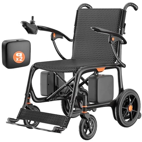 28lbs Ultralight 28 Miles Long Range 100% Carbon Fiber Travel Electric Wheelchairs for Adults, FreeWink Foldable Portable Electric Wheelchairs with 2 Lithium Batteries for All Terrain Airline Approved