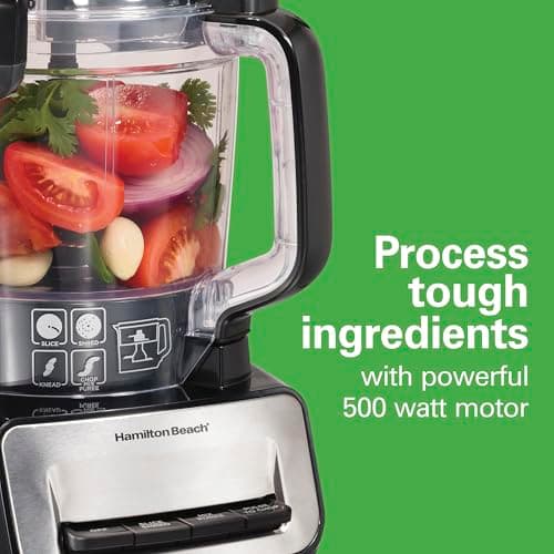 Hamilton Beach Stack & Snap Food Processor and Vegetable Chopper, Stainless Steel Blades, 14 Cup + 4-Cup Mini Bowls, 3-Speed 500 Watt Motor, Black (70585) 6