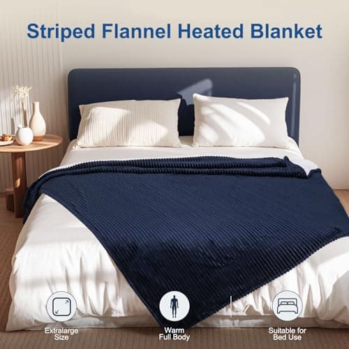 Tefici Heated Electric Blanket Full Size 72"x84" 6 Levels Over-Heat Protection Fast Heating 1/3/6/9 Hours Auto-Off,Heating Blanket Full Size,Soft Flannel to Sherpa ETL&FCC Certified Blue 6