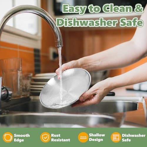 Petdream 4-Pack Stainless Steel Cat Food Bowls, Shallow Whisker-Friendly Non-Slip Silicone Base Metal Dishes, Easy to Clean Indoor Feeding Flat Plates for Cat, Kitten, Small Dog (6.7") 6