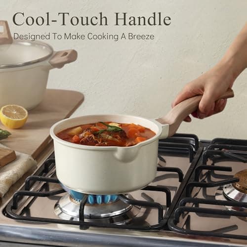 CAROTE 1.5Qt & 3.0Qt Sauce Pan Sets with Lid Cooking Pots Nonstick Saucepans Cookware Set with Pour Spout Small Kitchen Pot, Induction Comptable, Easy to Clean, PFOA FREE (White Granite) 6