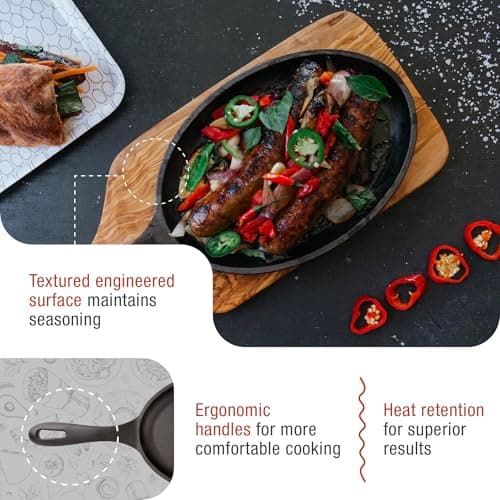 Victoria Cast Iron Fajita Skillet, Black Oval Cast Iron Serving Platter, Made in Colombia 6