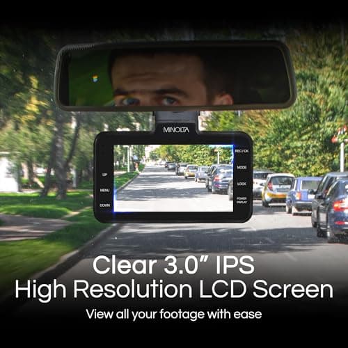 Minolta 1080p Dash Cam with G-Sensor - 3.0" LCD, 120° Wide-Angle Lens, Loop Recording, Parking Monitor, Emergency Lock, USB Power, Windshield Mount, 16GB Card Included, Compact (Black) 5