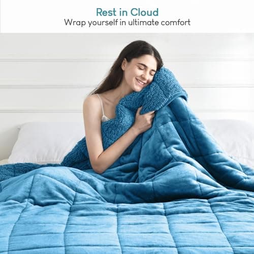 Cottonblue Sherpa Weighted Blanket for Adults Twin Size 15 lbs, Soft Fleece Weighted Throw Blankets 48x72 Inches, Fuzzy Flannel Heavy Blanket Machine Washable for Bed Calming Relaxing, Slate Blue 6