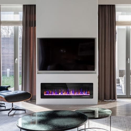 Ludatido 50 Inch Electric Fireplace Wall Mounted/Recessed, Electric Fireplace Insert with 51000BTU for 410 sq ft Room, Multicolor Flame with Timer/Touch Screen/Remote 6
