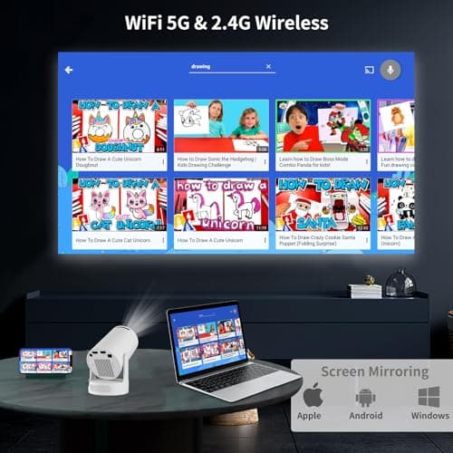 VNEIMQN Mini Projector Android, WiFi Bluetooth 1080P Support Smart Projector with Apps, Auto Keystone, 180° Rotation, Portable Home Outdoor Movie Projector, For Smartphone, Laptop, HDMI Middle 7