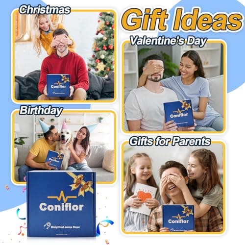 Coniflor Weighted Jump Rope, 1LB Tangle-Free Ball Bearing Rapid Speed Skipping Rope for Men Women, Adjustable 9mm Cotton & PVC Rope with Alum Handle for Boxing MMA Weight-Loss Athletic Workout Fitness 7