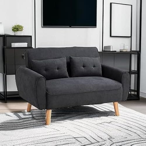 Shintenchi 47" Black Wood Loveseat Sofa, 350 lbs Weight Capacity, Simple Assembly Required 6