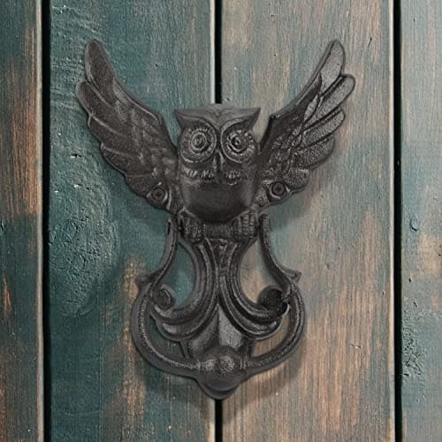 Earl Diamond Heavy Duty Cast Iron Owl Door Knocker, for Garden Wooden House Farmhouse, Home Décor Accessories (Rustic Black) 6
