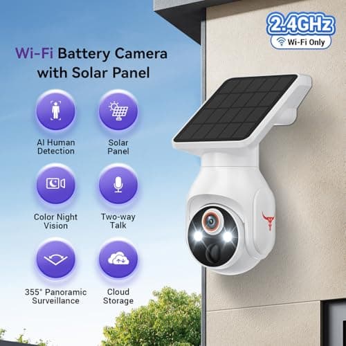 MeshSear 1080P Solar Security Cameras Wireless Outdoor, 360° View Pan/Tilt, Color Night Vision, Easy to Install, Real-Time Alerts, 2-Way Audio, Cloud Storage (Sold Separately), 2.4Ghz Wi-Fi Only 9
